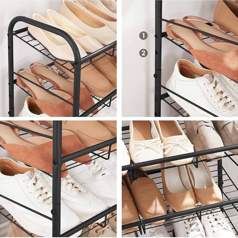 Moder Metal Shoe Rack Organizer with Shelf Storage with Side Hooks for Multiples Shoes Pairs