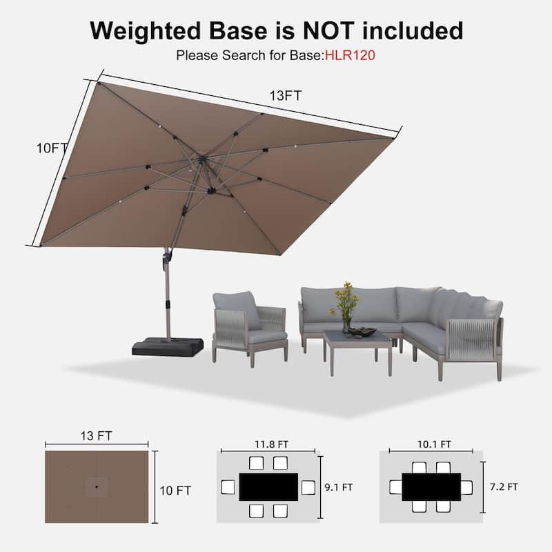 PURPLE LEAF Elegant Champagne-Gold Patio Cantilever Umbrella Adjustable Offset Umbrella