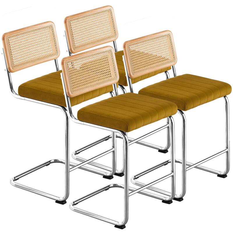 Velvet Upholstered Rattan Counter/Bar Stools, Set of 2/3 - Set of 4 - 26"Yellow