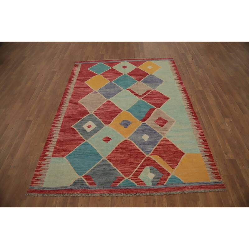 Hand Woven Oriental 100% Wool Carpet Southwestern Tribal Multi-Colored Kilim Area Rug - 6' 9'' X 5' 0''