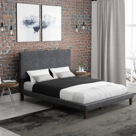 Hillsdale Furniture Muellen Upholstered Platform Bed with 2 Dual USB Ports, Graphite Gray Vinyl