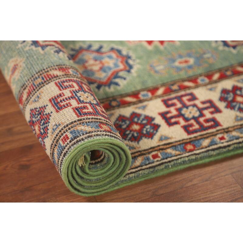 Green Kazak Runner Rug Handmade Wool Carpet - 2'8" x 9'7"