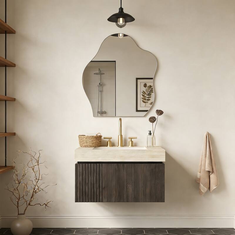 Mondern Floating Bathroom Vanity with 3 Pre-drilled Faucet Holes - 30 - Espresso