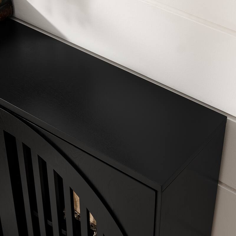 Small Sideboard Cabinet, Mid-Century Modern Openwork Door Sideboard with Storage, Narrow Sideboard for Living Room, Coffee Bar