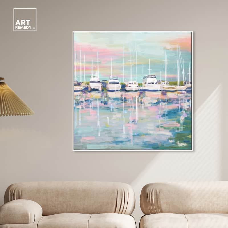 Art Remedy Coastal Dock Framed Sailing 1 Piece Canvas Wall Art