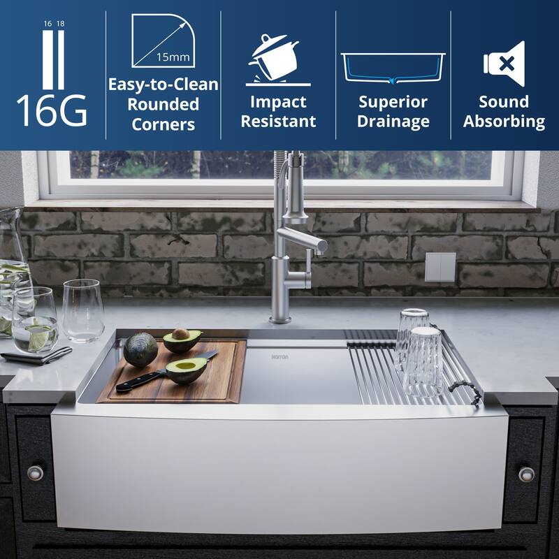 Karran USA WSA-45-PK1 Elite Workstation 33" Farmhouse Single Basin