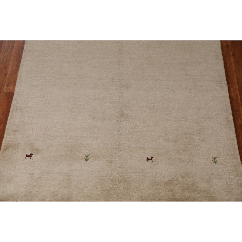 Beige Gabbeh Indian Rug Handmade Wool Carpet - 4'8" x 6'5"