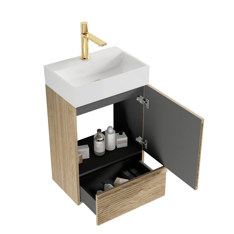 20" Striped Bathroom Vanity with White Ceramic Sink, Freestanding Bathroom Cabinet for Modern Bathroom