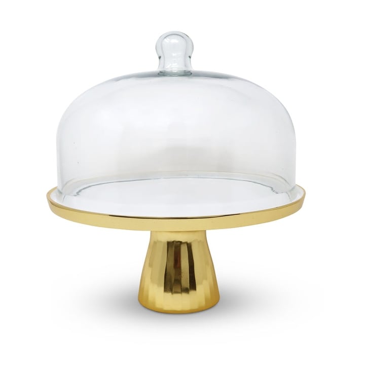 Gold Cake Stand with White Interior and Glass Dome