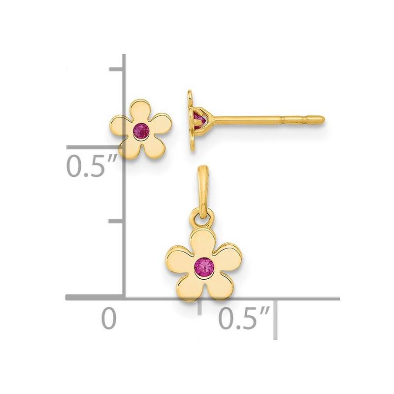 Curata 14k Gold Madi K Polished CZ Cubic Zirconia Flower Post Earrings and Flower Pendant Necklace Set
