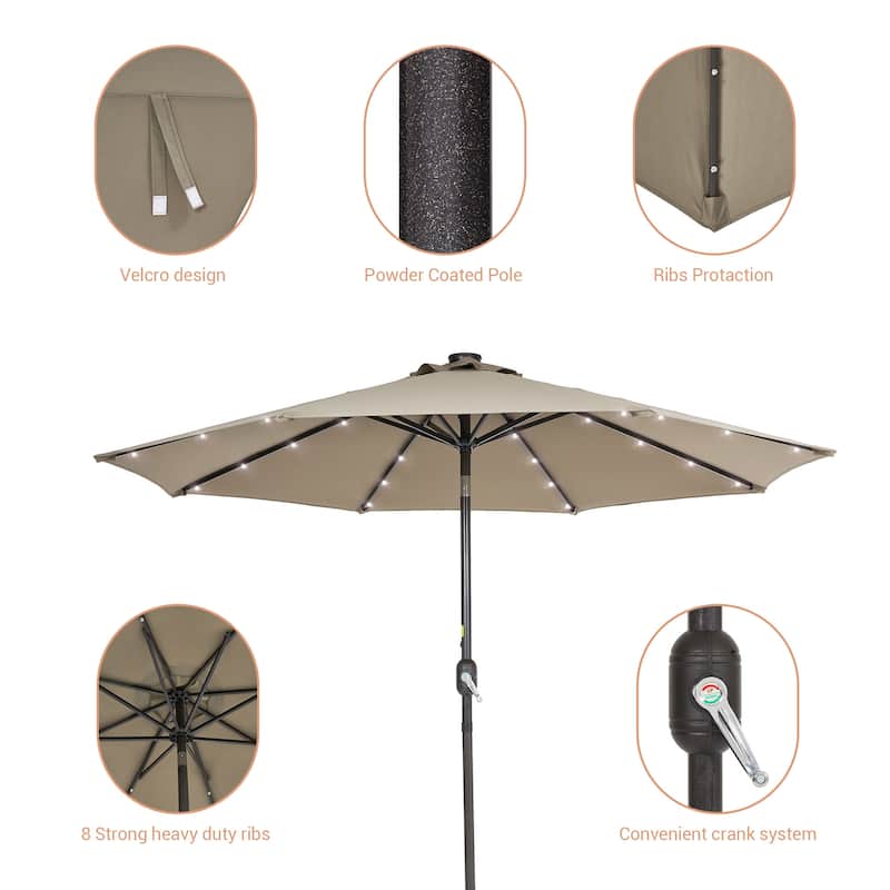 LIVOOSUN LED 9ft Patio Umbrella Market Umbrella Steel Tilt w/Crank
