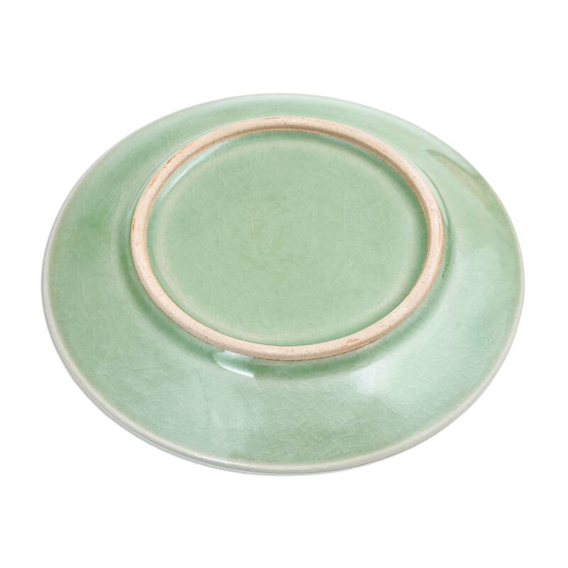 Novica Handmade Sleeping Elephant Celadon Ceramic Dessert Plate