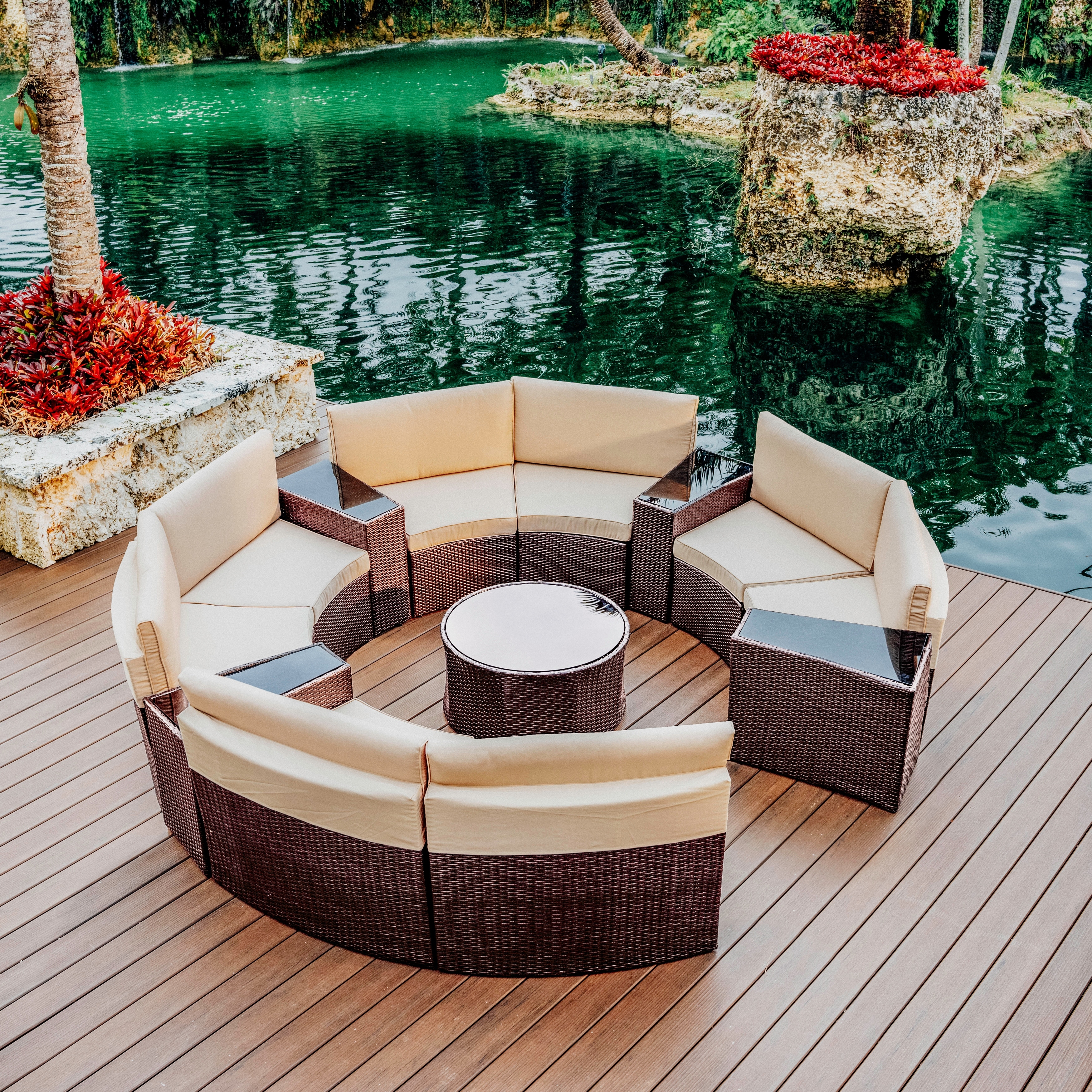 Nestl Outdoor Circular Patio Furniture Set with Cushions End Tables Coffee Table Bed Bath Beyond 40532034