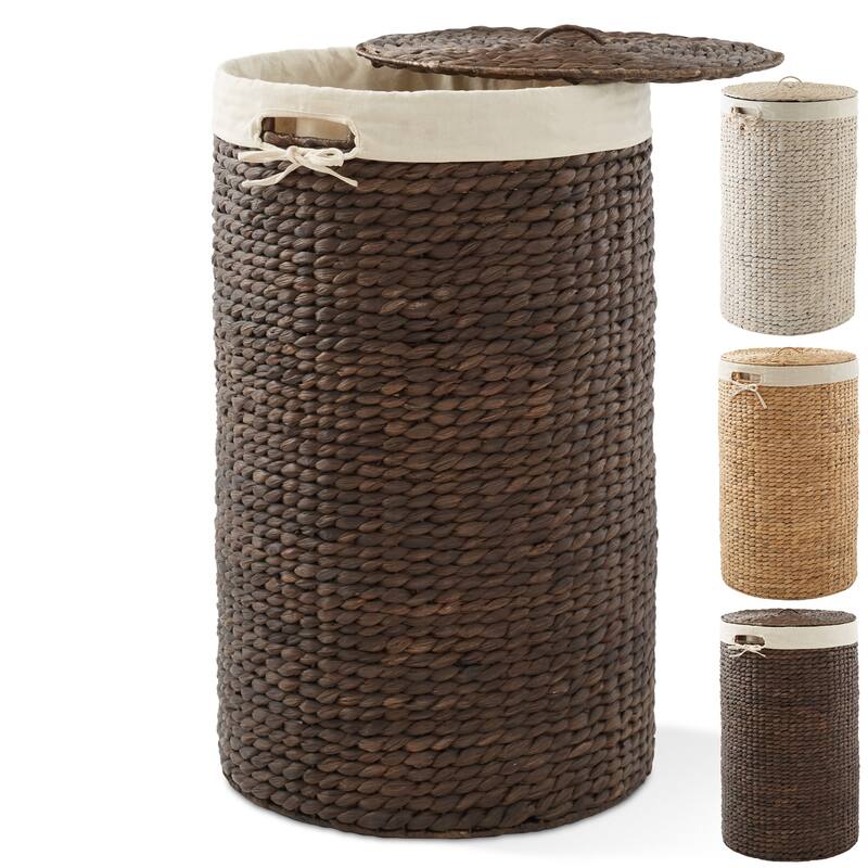 Round Laundry Hamper Basket with Lid and Liner for Clothes