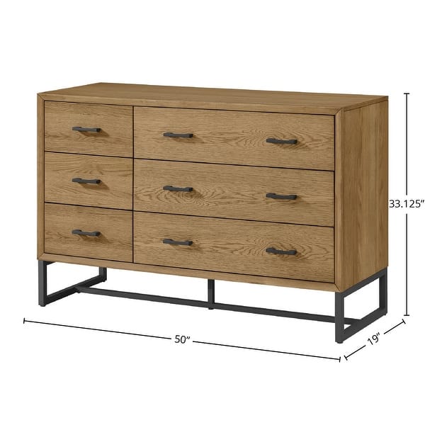 Newport 6-Drawer Solid Wood Dresser, Natural Oak