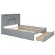 preview thumbnail 10 of 10, Queen Size Solid Pine Wood Platform Kids Bed Frame with Built-In Storage Shelves of the Headboard and 2-Drawers, Grey
