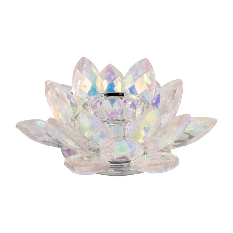 Iridescent Glass Crystal Lotus Votive Candle Holder