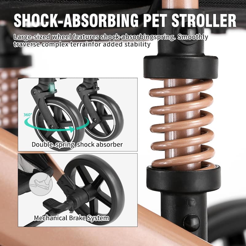 EchoSmile Black Lightweight Folding Pet Stroller with Detachable Carrier