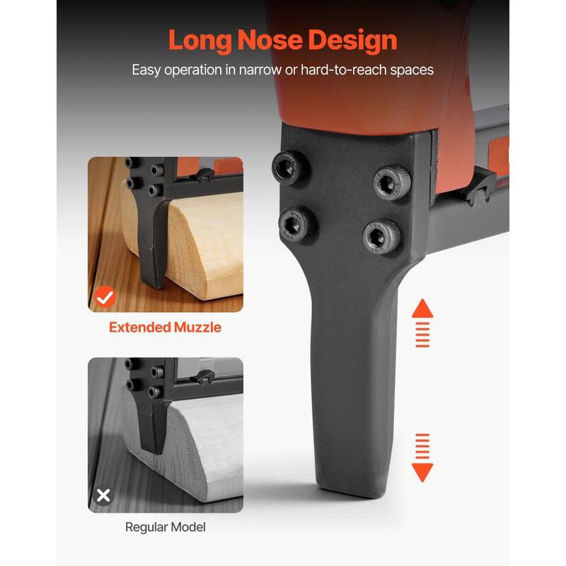 Black-Orange Aluminum 22-Gauge Pneumatic Staple Gun with Extended Nose and 180PCS Capacity - 8.66 x 1.89 x 7.68