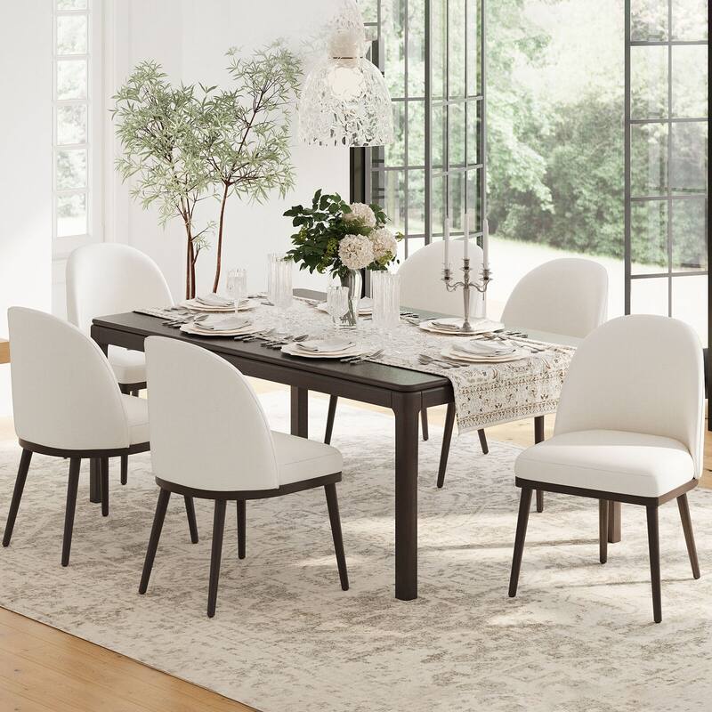 Upholstered Fabric Dining Chairs with Curved Backrest