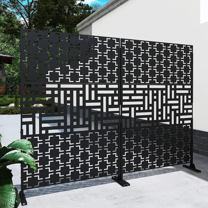 Outdoor Privacy Screen with Stand for Patio Garden Metal Fence