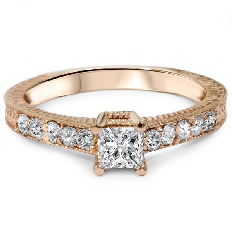 Bliss Diamond 1/2ct Vintage Princess Cut Diamond Engagement Ring Rose Gold