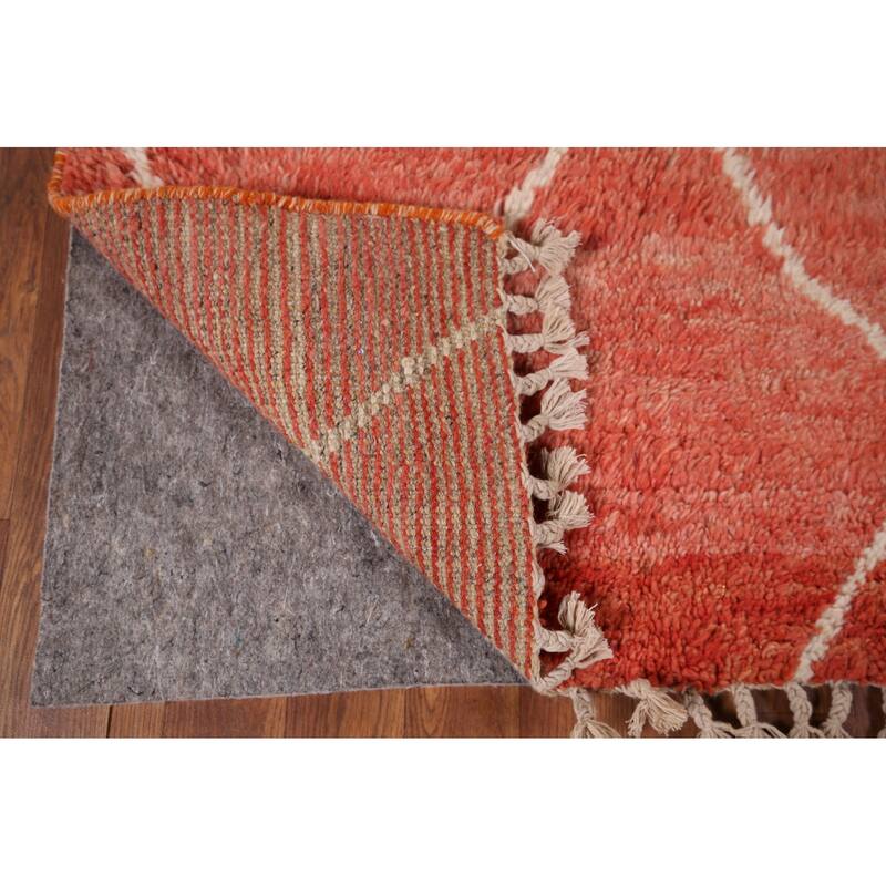 Orange Plush Trellis Moroccan Accent Rug Hand-Knotted Wool Carpet - 3'1" x 5'7"