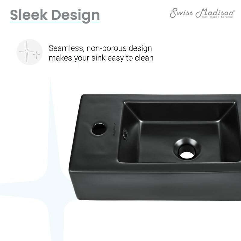 Lausanne 19.5 X 10 Rectangular Ceramic Wall Hung Sink With Left Side Faucet Mount, Matte Black - 19.7" x 10.25" 5.3"