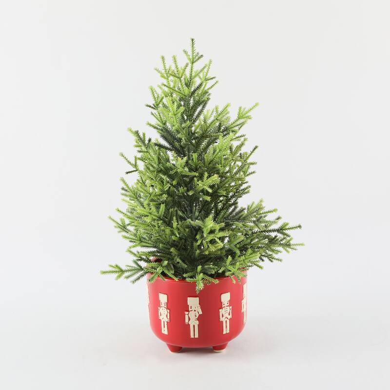 18.5"H Frosted Xmas Tree in 6"Cracker Ceramic Footed