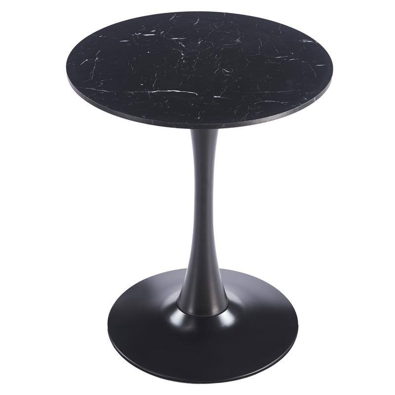 Bristol Modern Solid Wood Top Dining Table with Powder Coated Stainless Steel Pedestal Black Base for Home Kitchen or Restaurant - Marbled Black - 24 Inches