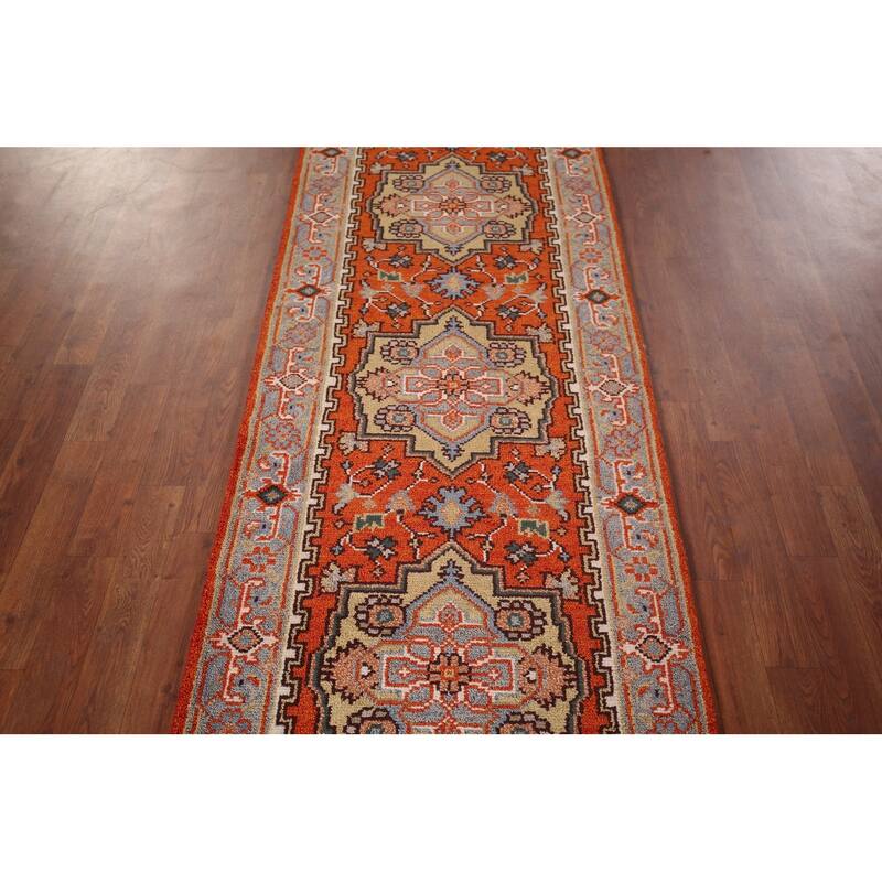 Orange Heriz Serapi Oriental Runner Rug Hand-Knotted Wool Carpet - 2'7"x 8'1"