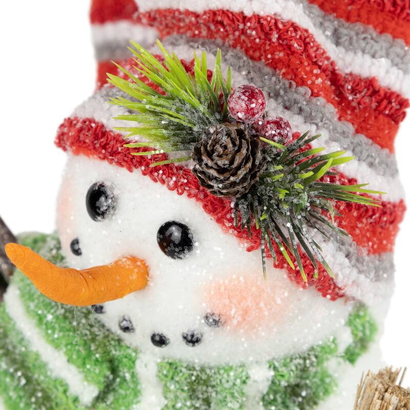 Glittered Snowman with Broom Christmas Figure - 14"