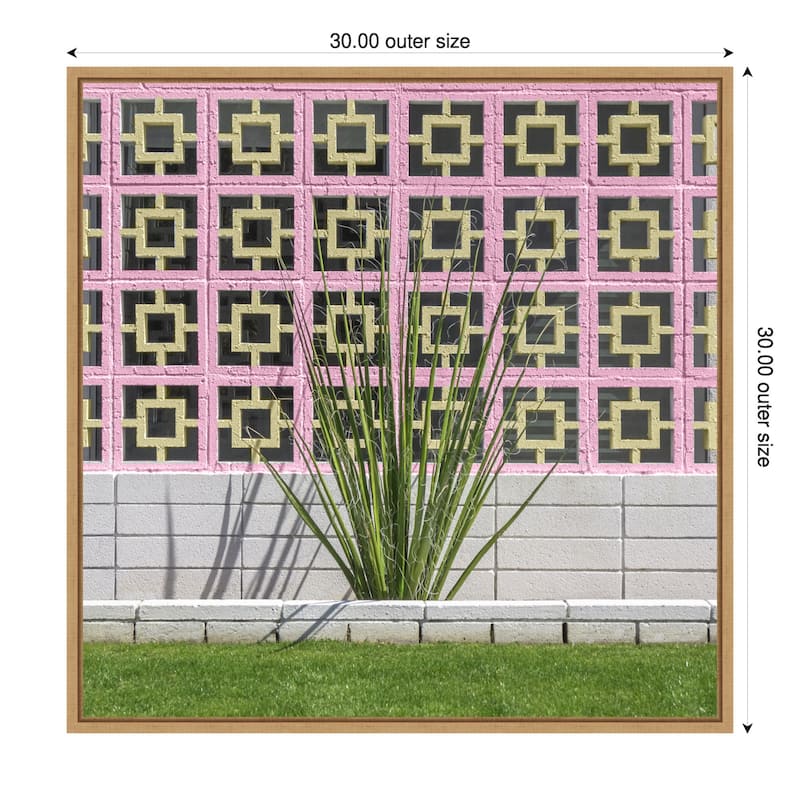 Mid Century Breeze Block Wall with Cactus by Tom Windeknecht Framed Canvas Wall Art Print - Sylvie Natural - 30 x 30 in