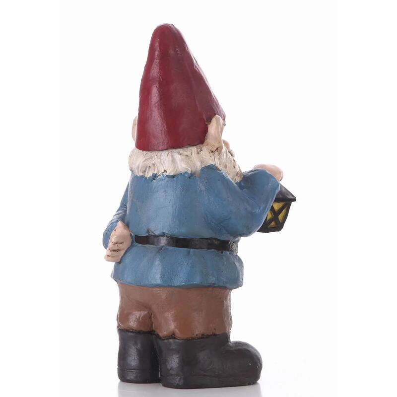 18.25" Red Blue Bobblehead Gnome Holding Lantern Outdoor Garden Statue