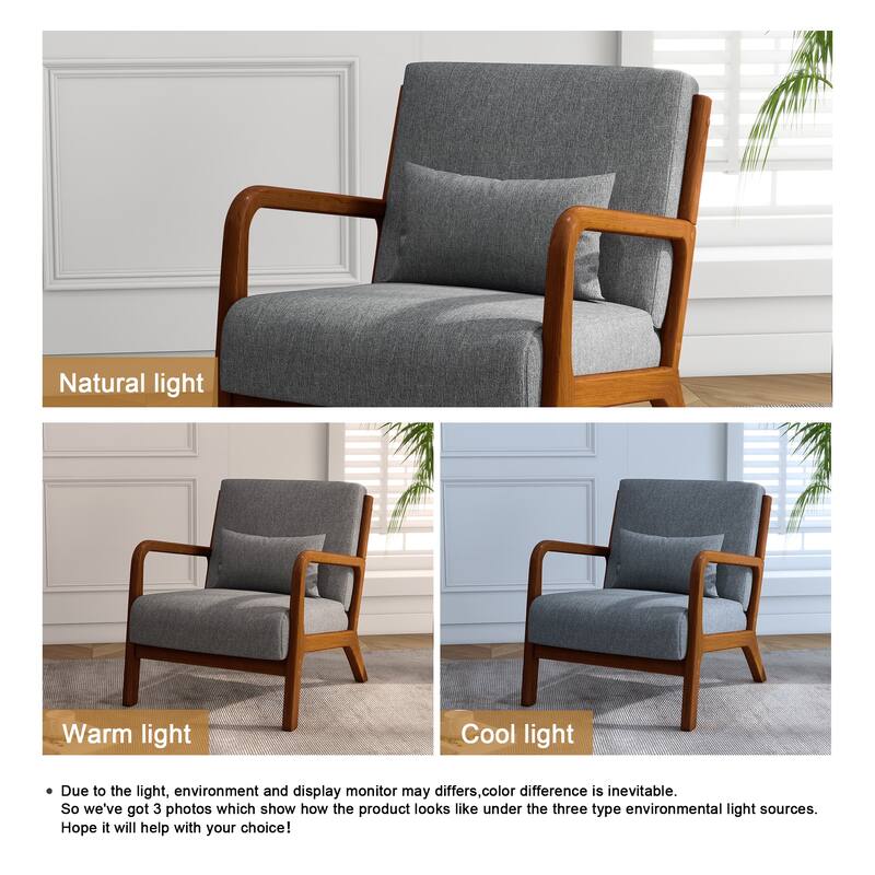 Mid Century Solid Wood Upholstered Accent Chair
