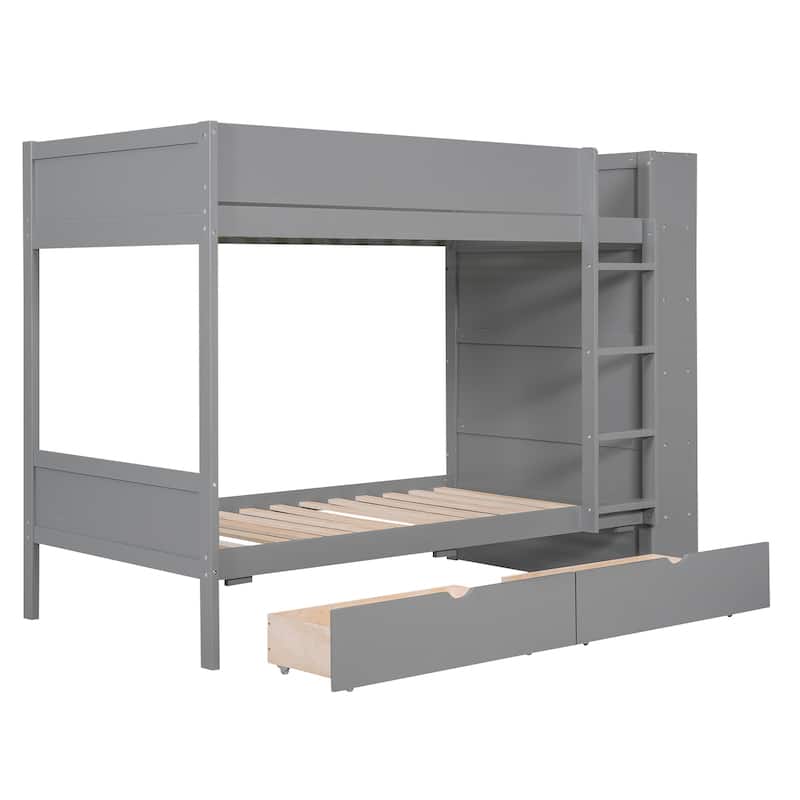 Twin over Twin Wood Bunk Bed with Drawers
