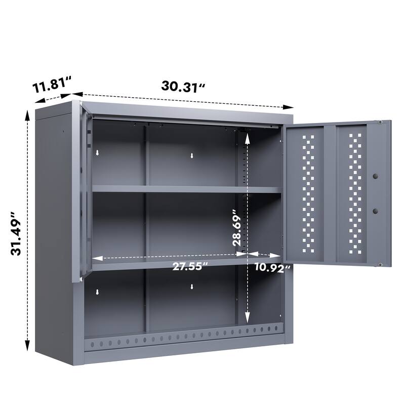 Roomfitters Large Wall Mounted Metal Garage Cabinet, Floating Tool Storage with Adjustable Shelf, Gray