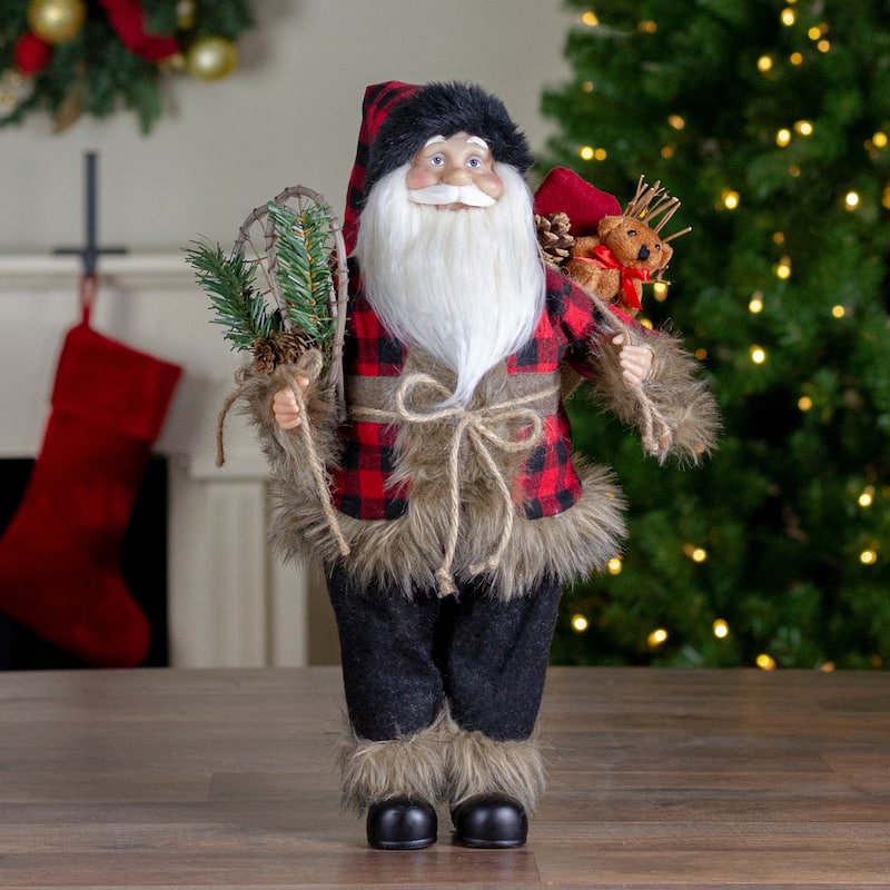 Standing Santa Christmas Figure with Snow Shoes and Bear - 18"