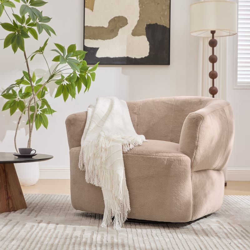 Christopher Knight Home - Plush Modern Swivel Upholstered Club Chair with Ergonomic Barrel Comfort - Blush Brown