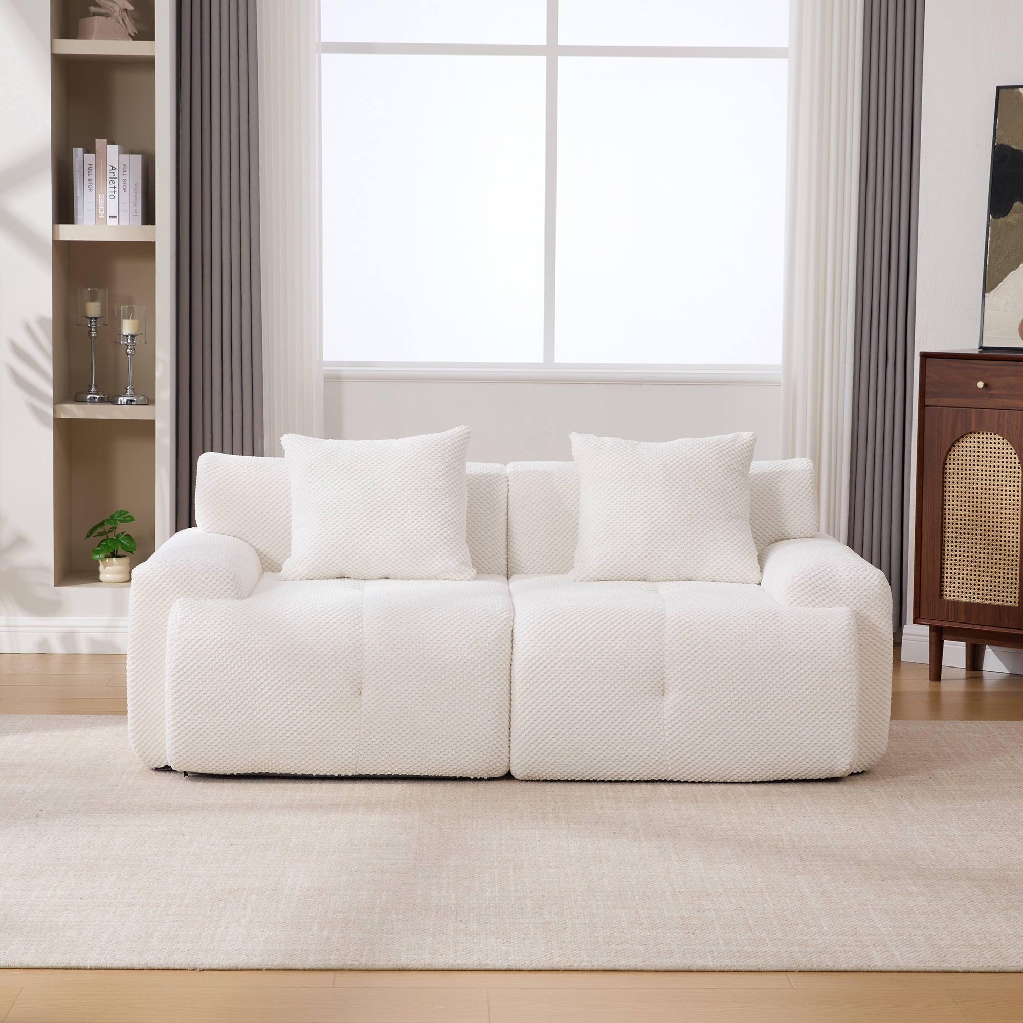Ivory Sectional Sofa Couch Loveseat Couch with 2 Pillows, 2-Seater Sofa Couch for Living Room Bedroom