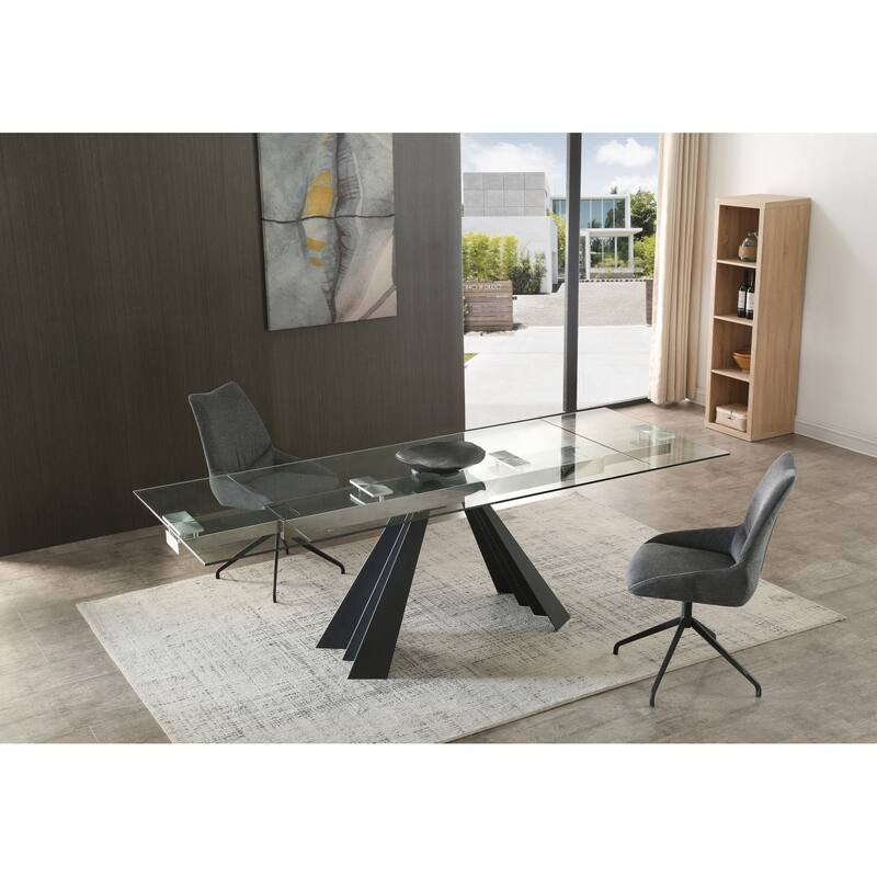 Extendable Dining Table - Rectangular Glass Top with Metal Legs, Perfect for Dining Room Seating - 63