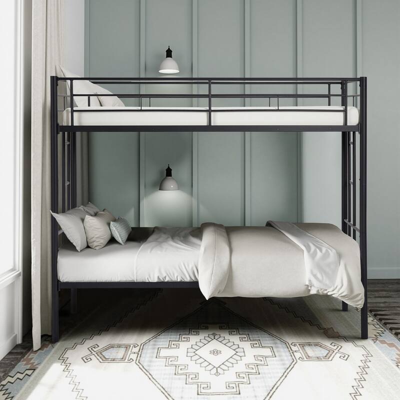 VECELO Twin Over Twin Metal Bunk Bed Frame for Kids Teens, Heavy Duty Noise-Free Platform Bed, Storage Space