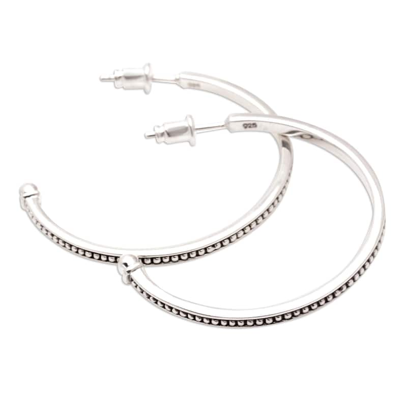 Novica Handmade Jawan Curves Sterling Silver Half-Hoop Earrings