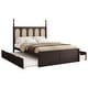 preview thumbnail 1 of 12, Mid-Century Rattan Bed Trundle Platform Bed Queen Wood Bed Frame and Twin Size Trundl with 2 Drawer Underneath, Classic Espresso Espresso - Queen