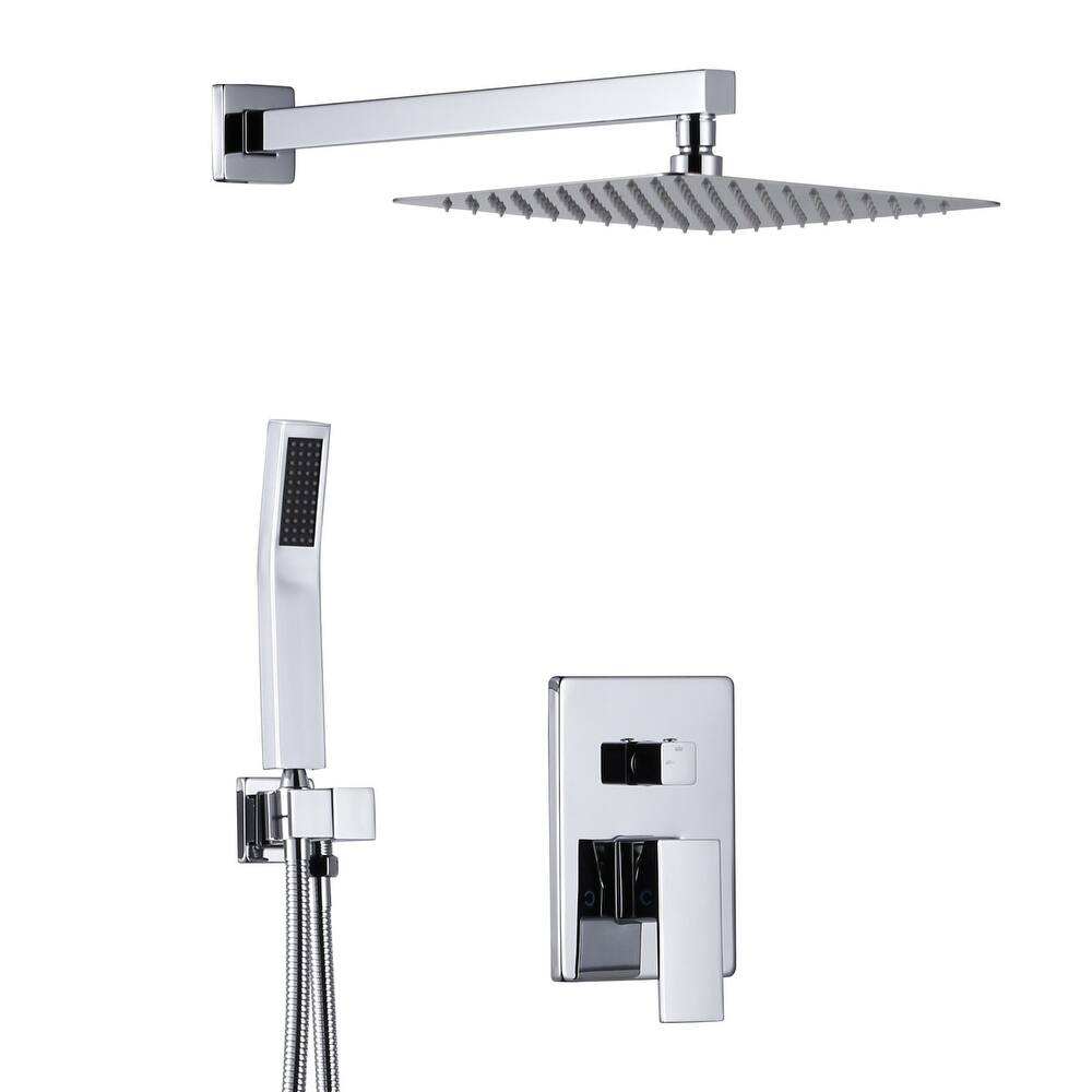 WOWOW 10 in. Square Shower Head 2-Spray Shower Faucet with Single Handle - 10 in.