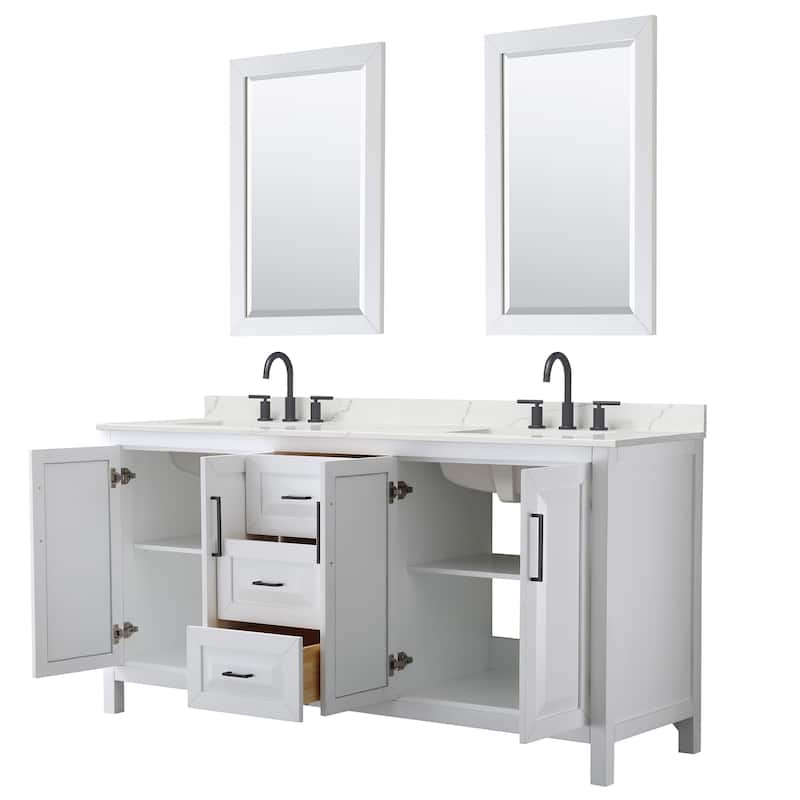 Daria 72-inch Double Vanity, 3 Hole Quartz Top, 24-inch Mirrors