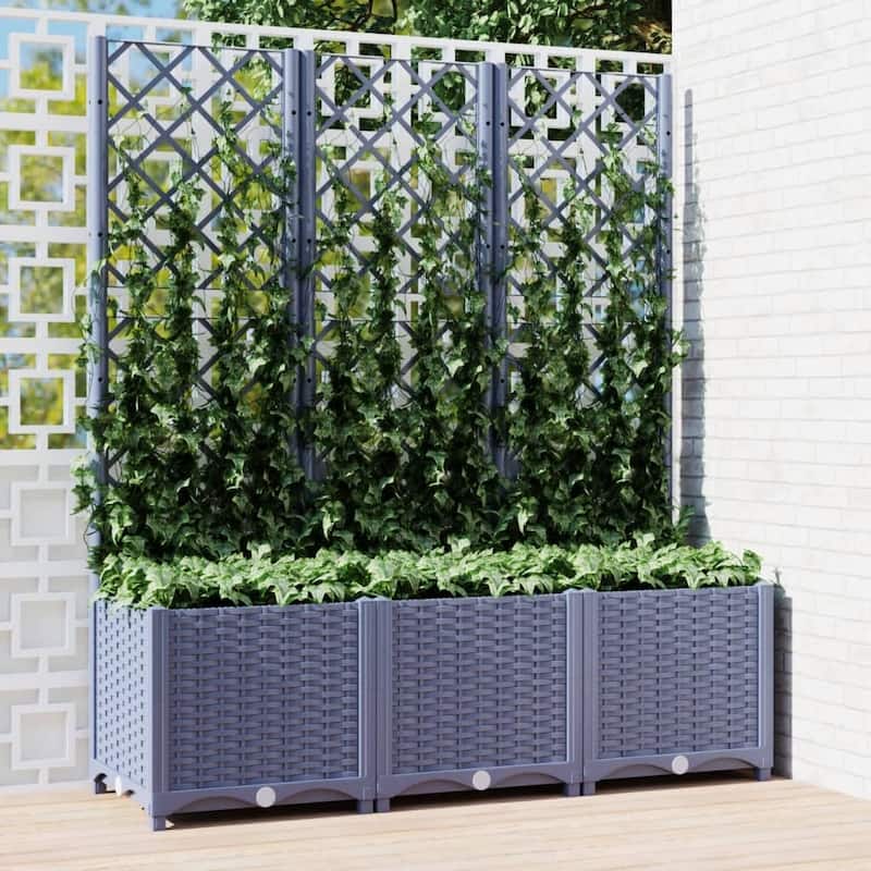 vidaXL Garden Planter with Trellis Plant Pot Flower Box Raised Bed Outdoor PP - 47.2" x 15.7" x 53.5" - Blue gray