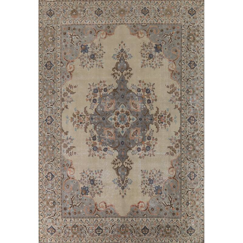 Distressed Tabriz Vintage Persian Area Rug Handmade Wool Carpet - 9'9" x 12'6"