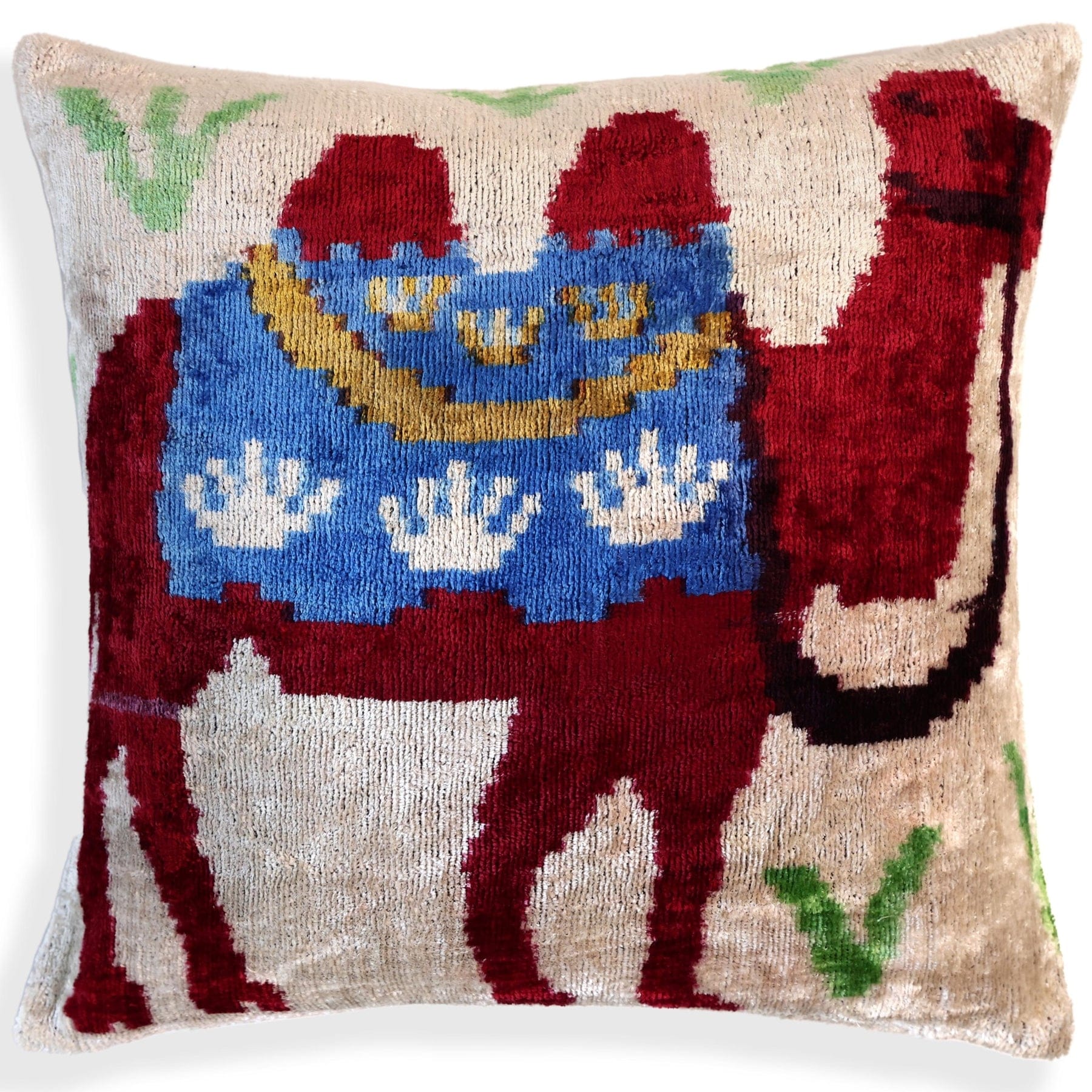 Red Camel Silk Velvet Pillow 16x16 Handmade Decorative Cushion - 16"x16"
