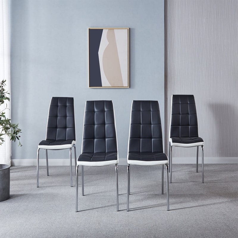 Modern Lattice Design Leatherette Dining Chair with Silver Metal Legs